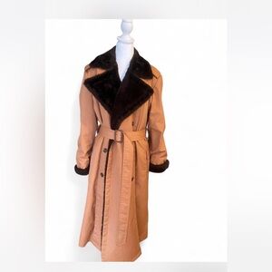 London Fog Tan Trench Coat with Dark Brown Accents